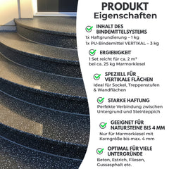PU Steinteppich Bindemittel Vertikal 3Kg + Grundierung 1Kg | Bindesystem Senkrecht Wand Treppe Sockel W738