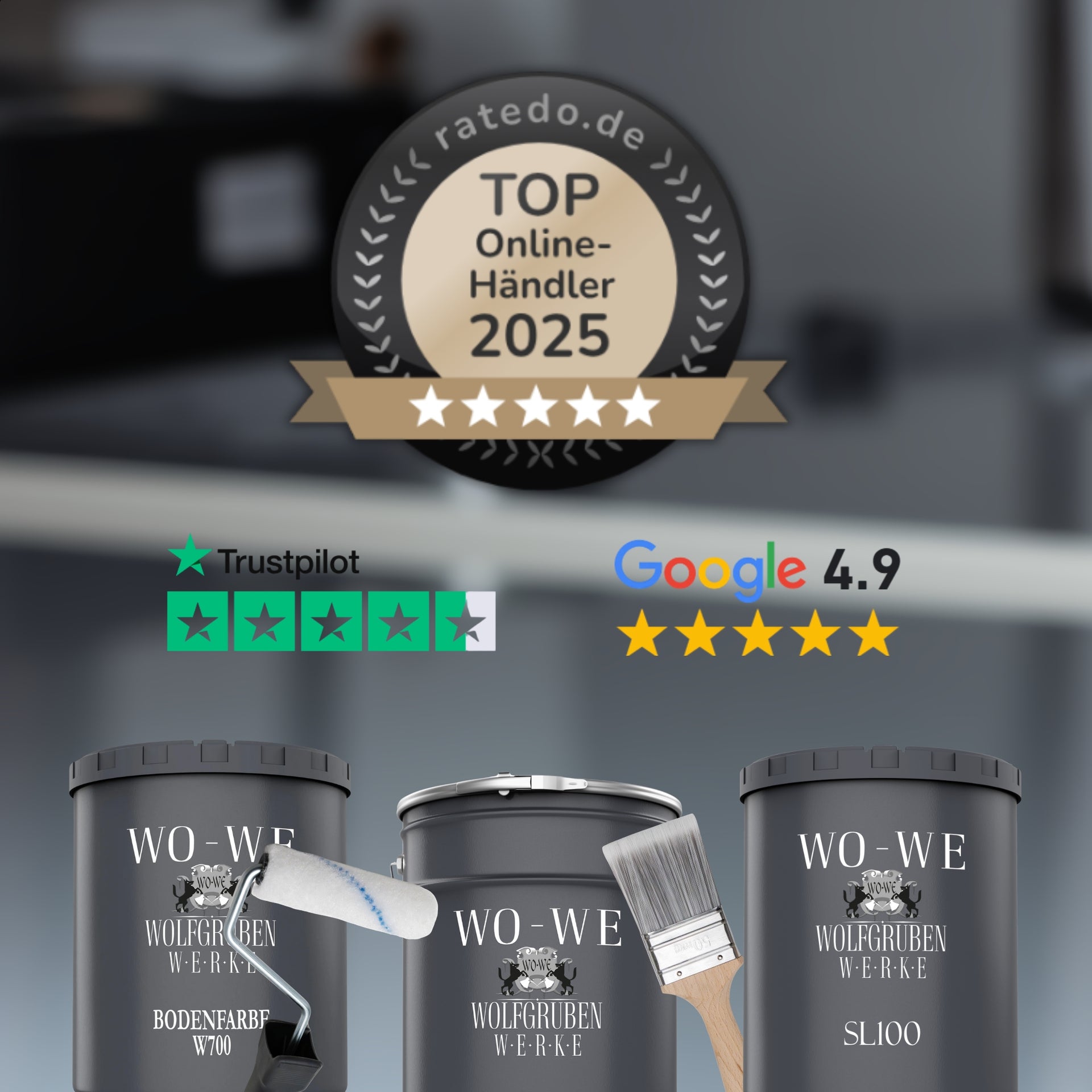WO-WE Bodenfarbe und Versiegelung – Top Online-Händler 2025, Trustpilot 4,5 Sterne, Google Bewertung 4,9